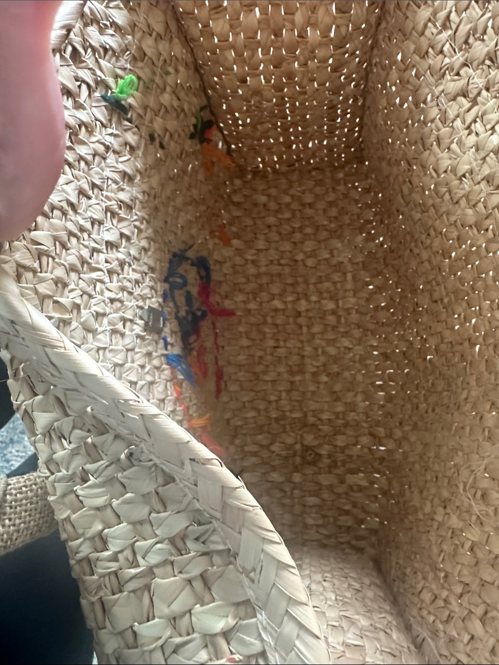 Vintage 60s 70s Mexican Hand Woven Straw Tote Bag Yarn Embroidered Boho - Picture 12 of 12